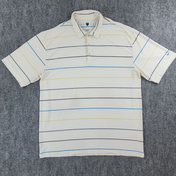 Nike Golf Shirt Mens XL White Striped Polo Active Performance FitDry Casual Golf - Picture 1 of 16